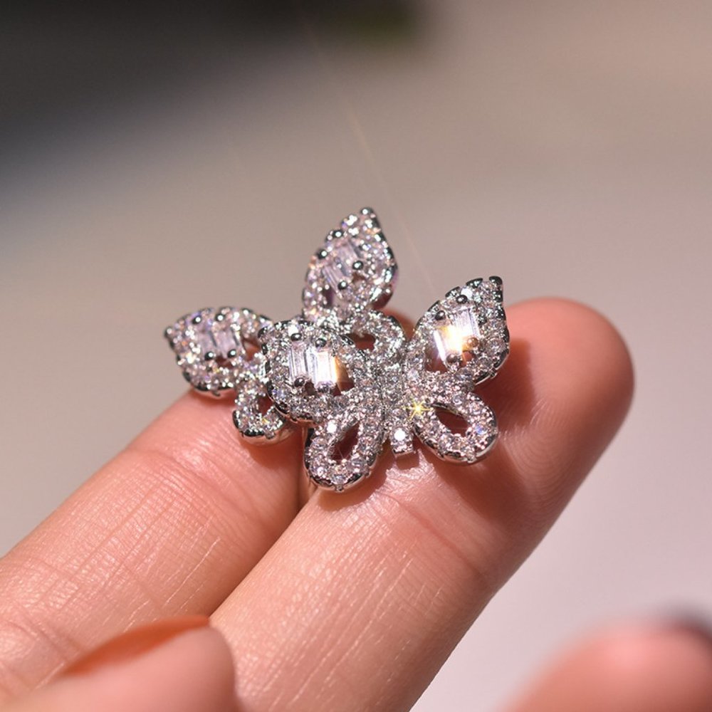 NEW 925 Silver Diamond Double Butterfly Ring - Picture 5 of 14